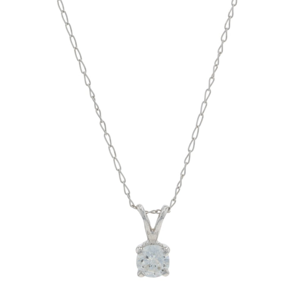 White Gold Diamond Solitaire Pendant Necklace 20" - 14k Round Brilliant .25ct